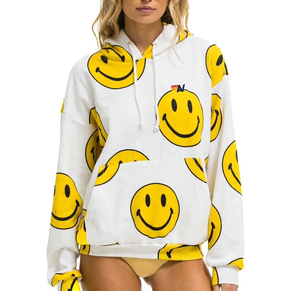 Softest happiest Aviator Nation Smiley Repeat White Hoody - Size M.